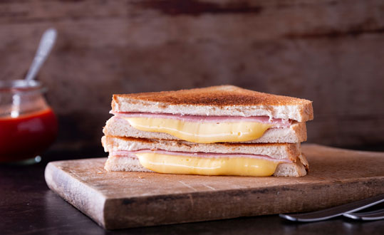 Toasted ham outlet and cheese sandwich