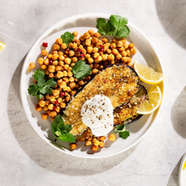 Fried aubergine and spicy chickpeas